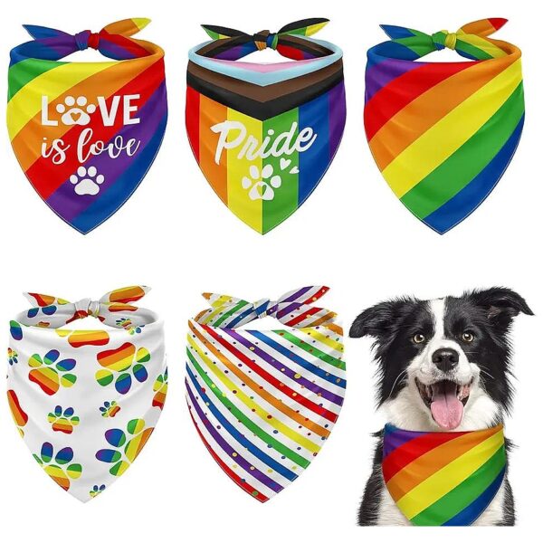 5 Pack Rainbow Dog Bandanas with Pride Triangle Bibs Pet Scarf Reversible Pet Accessories