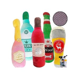 5 Pack Wine and Beer Funny Squeaky Dog Toys for Small Space Storage