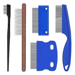 5 Piece Pet Grooming Comb Kit Includes Dog Eye Stain Remover Combs Flea Combs