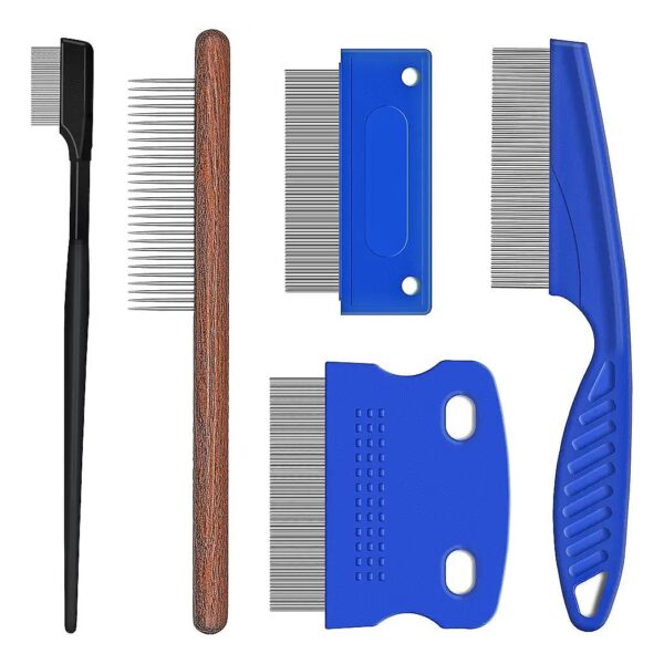 5 Piece Pet Grooming Comb Kit Includes Dog Eye Stain Remover Combs Flea Combs