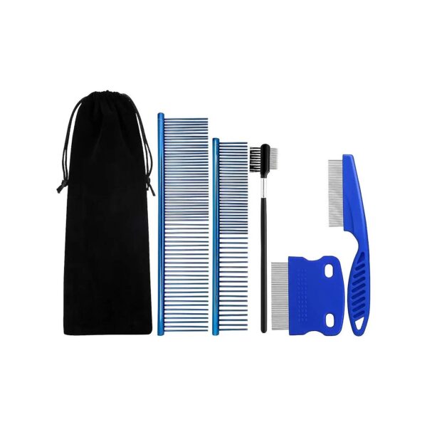 5-Piece Pet Grooming Comb Kit with Adjustable Teeth and Portable Bag for Dogs and Cats