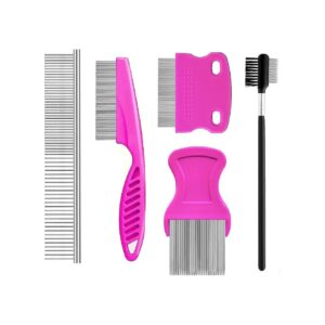 5-Piece Pet Grooming Kit for Flea Comb Tear Stain Removal Comb