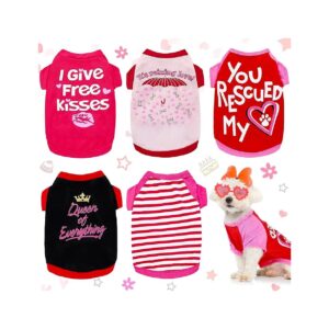 5 Pieces Heart Pattern Puppy Clothes for Small Dog Girl Shirts Female Pet Apparel