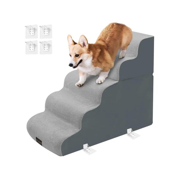 5-Step Dog Stair Ramp for Small Dogs and Cats to Get on High Bed and Sofa