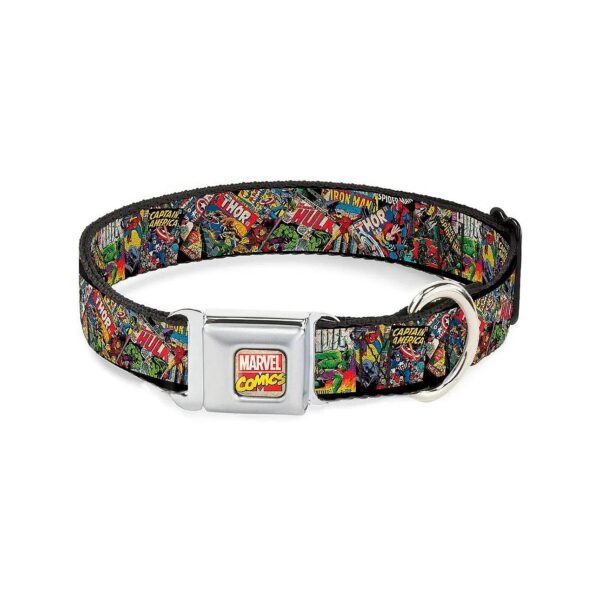 5" Wide Seatbelt Buckle Dog Collar with Stacked Marvel Comic Books