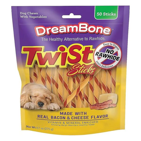 50 Rawhide-Free Treats for Adult Dogs with Real Bacon Flavor