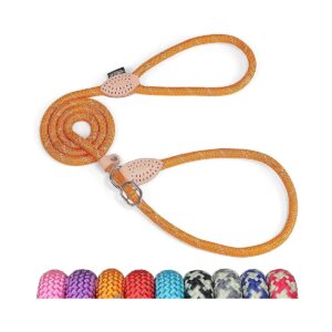 5FT Orange Leather Nylon Reflective Dog Training Slip Leash for Small Large Dogs Walking