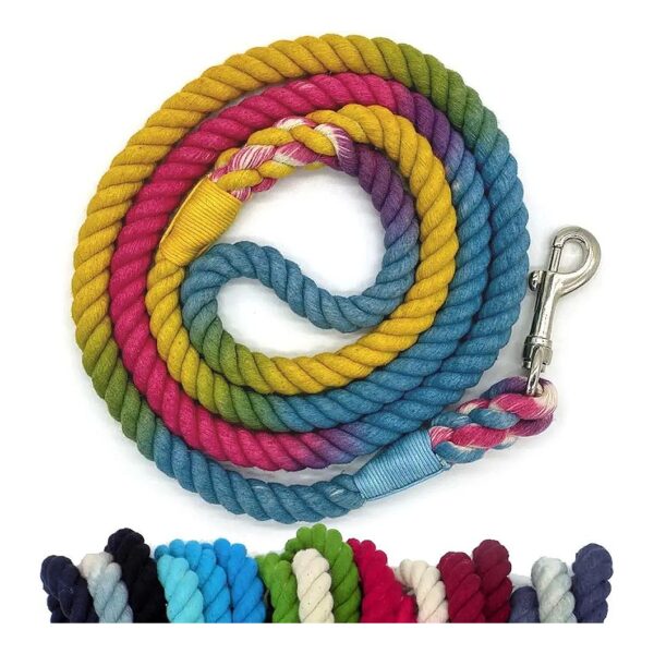 5ft Cotton Rainbow Tie Dye Dog Leash with Thick Braided Ombre Cotton Rope