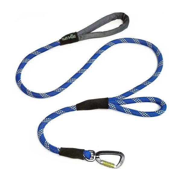 5ft Long Blue Nylon Dog Leash with Two Traffic Handles for Control and Safety