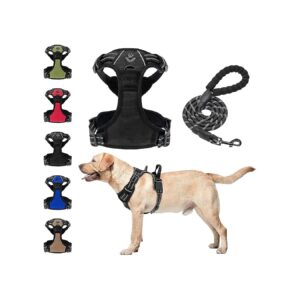 5ft Reflective Dog Leash and No Pull Dog Harness - Adjustable Soft Padded Vest