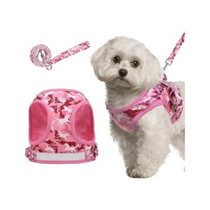 5ft Reflective Pink Dog Leash with Adjustable Pink Dog Harness for Small Dogs and Cats