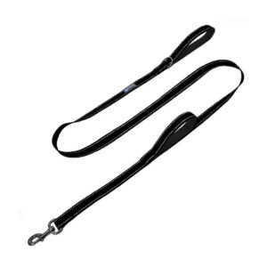 6 FT Black Double Handle Dog Leash for Large Breeds with Reflective Stitching