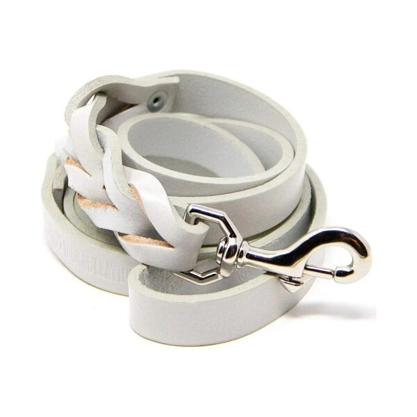 6 Foot Braided Dog Leash with Grey Full Grain Leather Lead for Heavy Duty Training