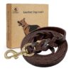 6 Foot Brown Leather Dog Training Leash for Large Medium Small Dogs with Metal Clips