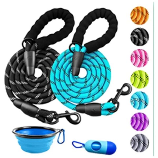 6 Foot Durable Dog Leashes with Collapsible Pet Bowl and Garbage Bags