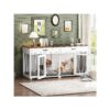 6 Inch Double Room Wooden Dog Crate with Storage Drawers and Iron Railings