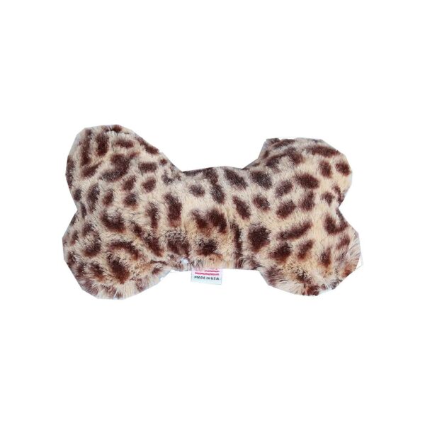 6 Inch Long Soft Squeaky Cheetah Bone Shape Plush Dog Toy