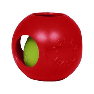 6 Inch Red Plastic Dog Toy with Functional Interior Ball for Medium Size Dogs