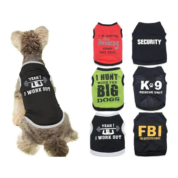 6 Pack Boy Dog Shirts with FBI K9 Pattern - Pet Clothes for Small Dogs and Cats