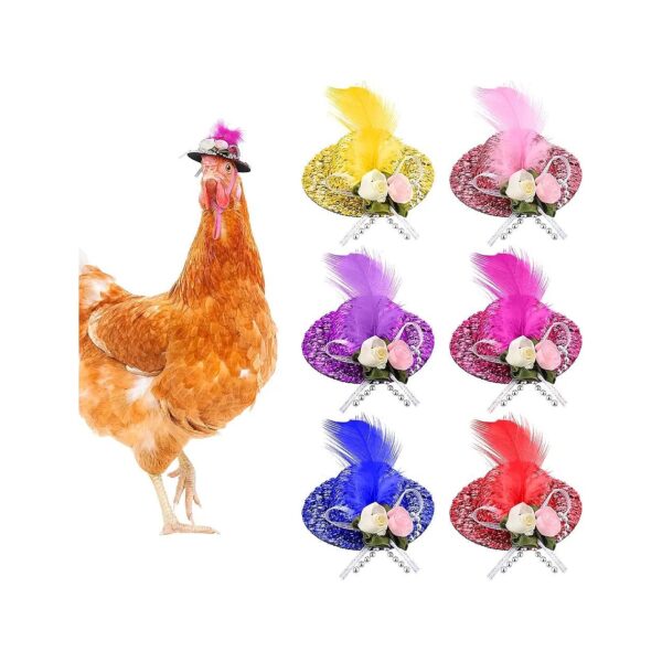 6-Pack Chicken Hats for Hens Tiny Pets Feathered Headwear with Adjustable Elastic Strap