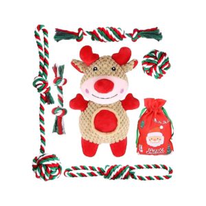 6 Pack Christmas Dog Rope and Plush Toys for Puppy Small Medium Dogs