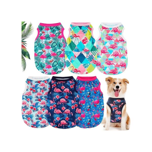 6-Pack Dog Clothes with Cute Flamingo Designs and Soft Polyester Fabric