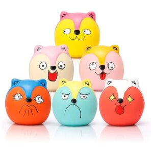 6 Pack Fox Themed Squeaky Latex Dog Balls for Small Pets and Puppy Play