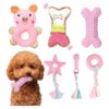 6 Pack Puppies Teething Toys with Soft Squeaky and Rope