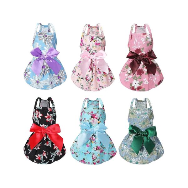 6 Pack Soft Floral Princess Dress for Small Pets Comfortable Pet Apparel