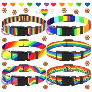 6 Pcs Rainbow Dog Collars Adjustable Nylon Flag Pet Collars Comfortable