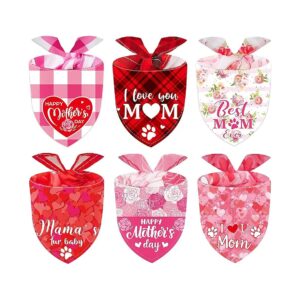 6 Piece Pet Bandana Set for Cats and Dogs in Medium Size with I Love Mom Designs