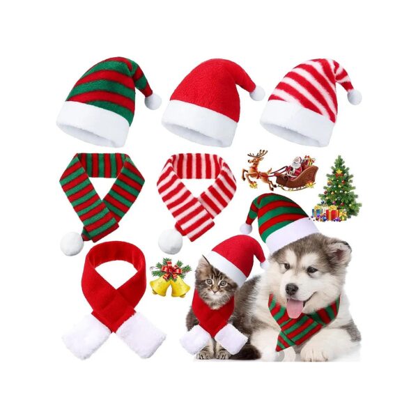 6 Pieces Pet Christmas Hat with Scarf Set Small Dog Cat Santa Claus Costume