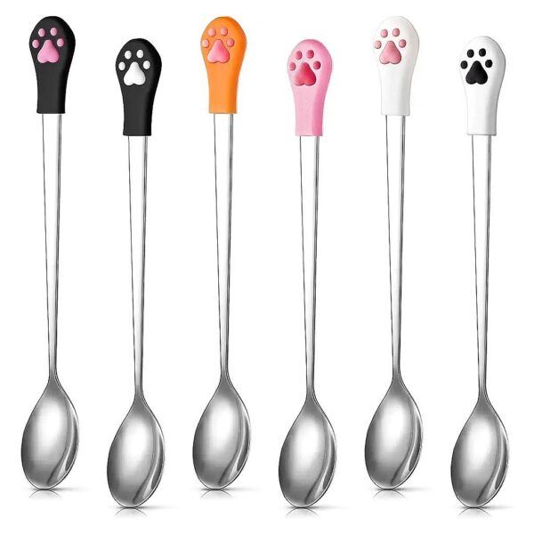 6 Pieces Reusable and Durable Dog Food Spoons with Cute Cat Claw Patterns