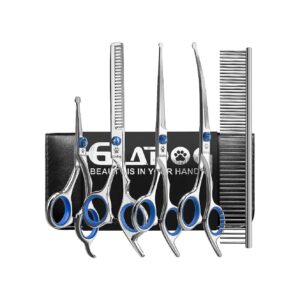 6 in 1 Dog Grooming Scissors Kit with Stainless Steel Blades and Round Tips