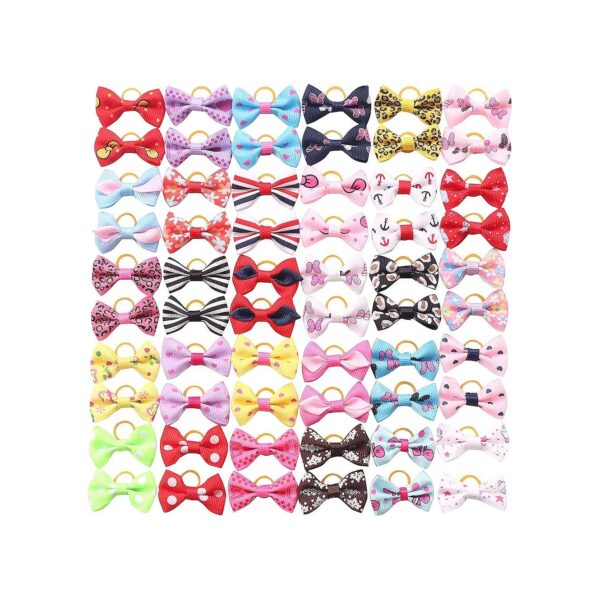 60 Pcs Cute Puppy Dog Hair Bows with Rubber Bands - Pet Grooming Essential