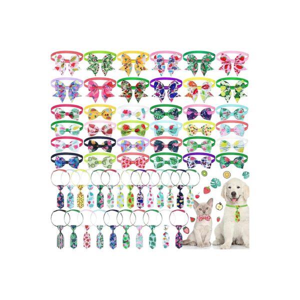 60 Pcs Summer Cute Dog Bow Ties for Dogs Adjustable Neck Ties and Bow Ties Set