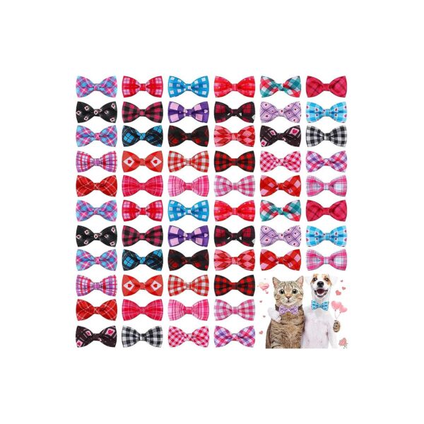 60 Pcs Wedding Plaid Dog Collar Bow Ties for Pet Grooming and Photography