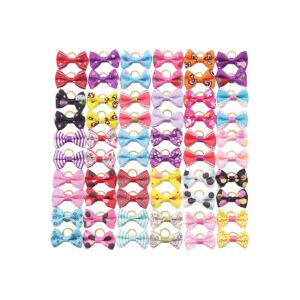 60PCS Cute Puppy Dog Small Bowknot Hair Bows with Rubber Bands Handmade Hair Accessories