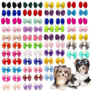 60PCS Pet Hair Bows for Stylish Grooming and Decoration with Rubber Bands