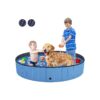 63x12 inches Blue Foldable Pet Pool with Quick Setup and Drainage Hole