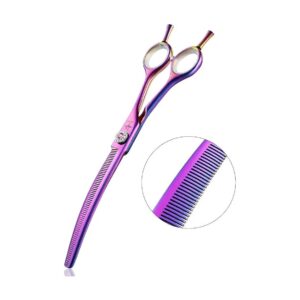 7-Inch Downward Curved Dog Grooming Scissors with 66 Sharp V Teeth for Fine Cutting