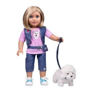 7-Piece Dog Walker Doll Outfit with Accessories and Puppy