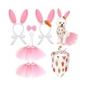 7-Piece Easter Dog Costume Set Includes Bunny Ears Headband Pink Tutu Skirt Tail