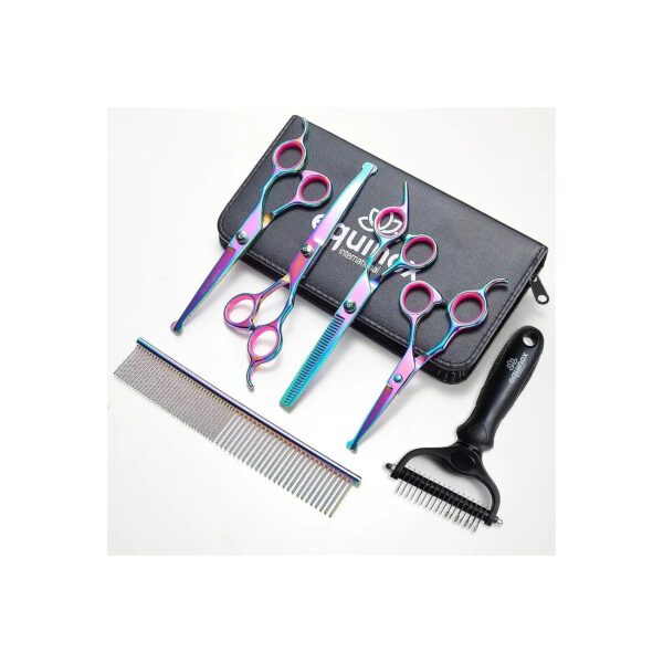 7 in 1 Dog Grooming Scissors Set with Undercoat Brush and Curved Scissors