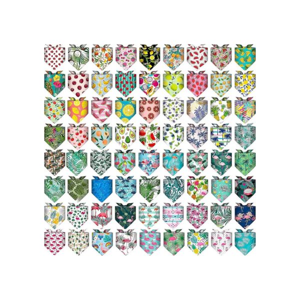 72 Pack Summer Dog Bandanas Collection of Fresh Fruit Prints for Small Medium Large Dogs