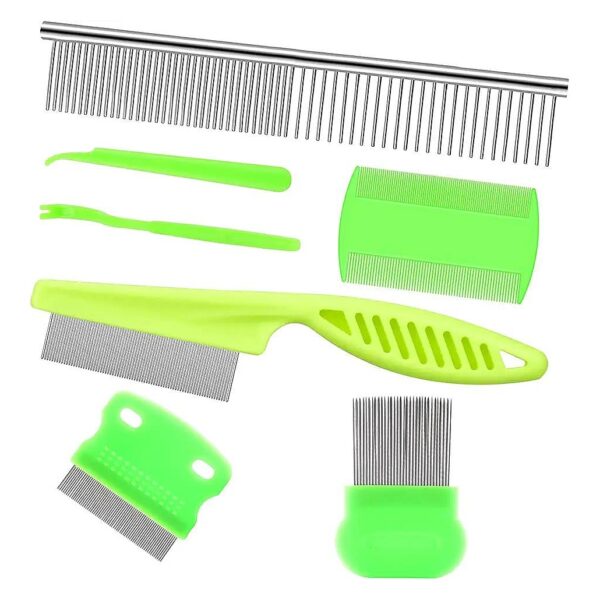 7PCS Pet Comb Set for Dogs and Cats with Fine Tooth and Lice Combs Included