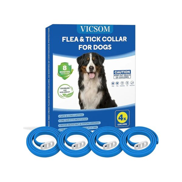 8 Month Long Flea and Tick Prevention Collar for Dogs, 4 Pack, Natural, Unscented