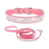 8" PU Collars with Rhinestone Crystal Bling for Small Medium Large Dogs Kitten Pink