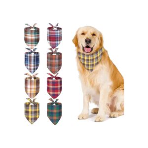 8 Pack Dog Bandanas with Checkered Pattern and Adjustable Neck Size 64cm