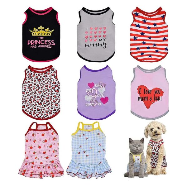 8 Pack Pet Shirts for Dogs Cats Soft and Breathable Patterned Clothes